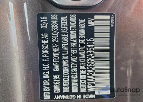 2016 Porsche Cayenne z USA, uszkodzony, nr VIN WP1AA2A28GKA36416